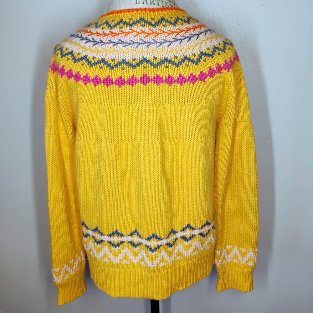 Sundance Cardigan Sweater Womens M Wool Cashmere Blend Yellow Fair Isle Nordic - Picture 5 of 9